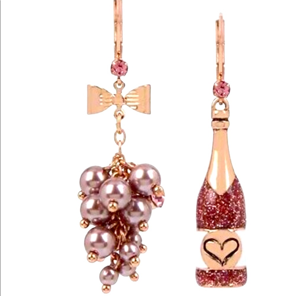 Betsey Johnson Champagne Earrings, Rose Gold Tone